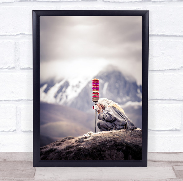 Tibet Ascetic Monk snowy mountain Wall Art Print