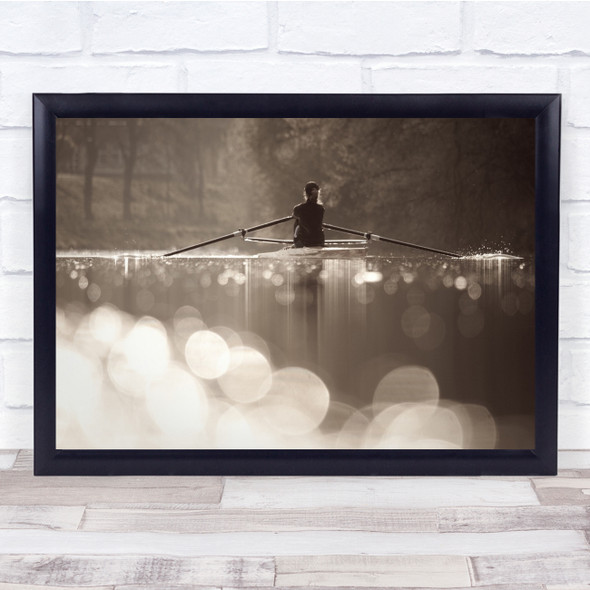 Woman rowing reflection sparkling Wall Art Print