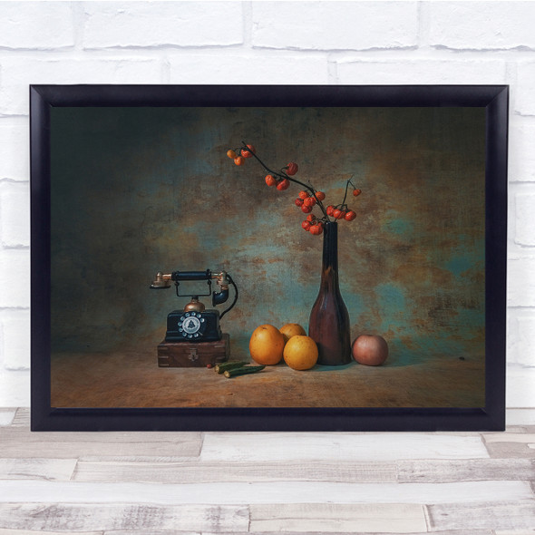 fruit vase old telephone vintage Wall Art Print