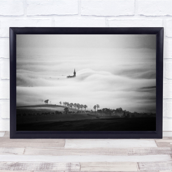 Landscape trees and church misty Wall Art Print