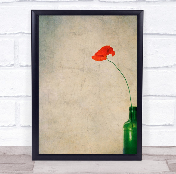 Red poppy flower in green bottle Wall Art Print