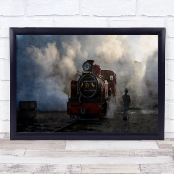 Steam Train Red Tracks Conductor Wall Art Print