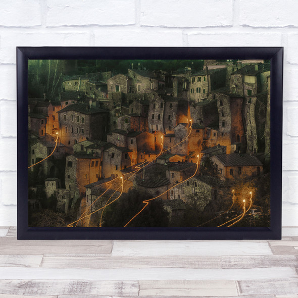 Abstract Wavy Town In The Night Wall Art Print