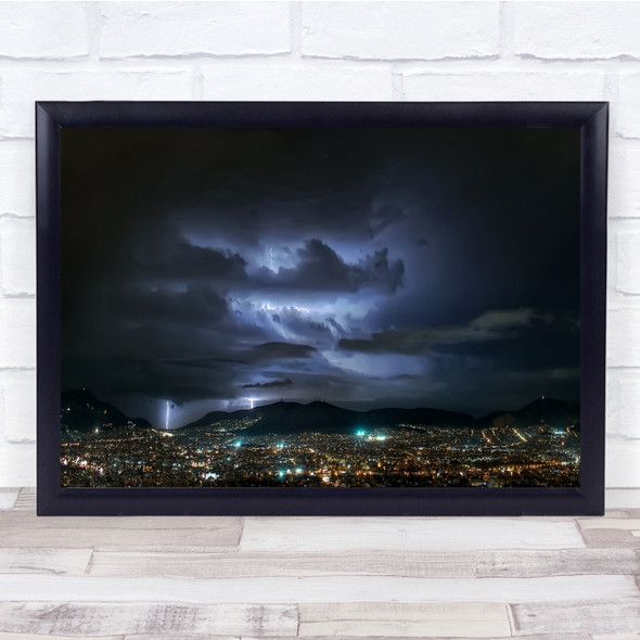 Lightning Over Athens Cityscape Wall Art Print