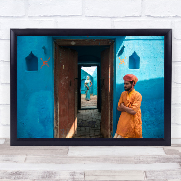 Patient Wait Blue Man And Women Wall Art Print