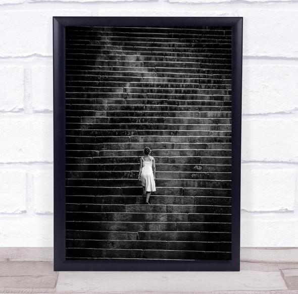 Women in dress walking up steps Wall Art Print