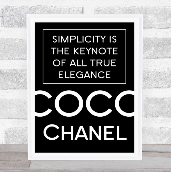 Black Coco Chanel Simplicity Quote Wall Art Print