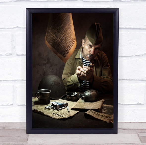 Smoke Break soldier newspapers Wall Art Print