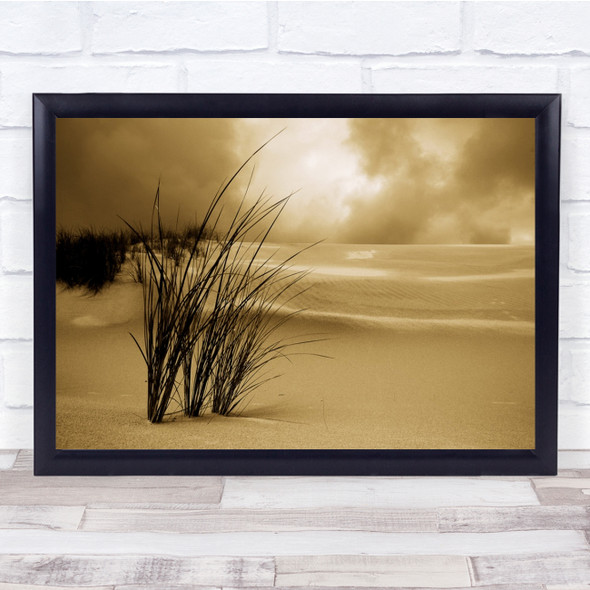 Soft reeds in sand beach Sepia Wall Art Print