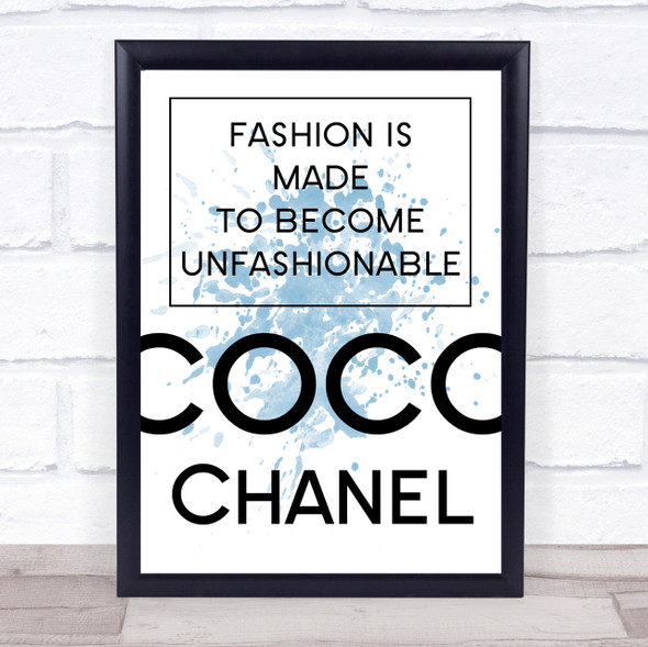 Blue Coco Chanel Unfashionable Quote Wall Art Print