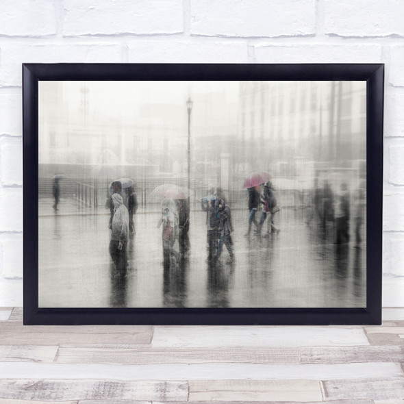 Rain people walking umbrellas Wall Art Print