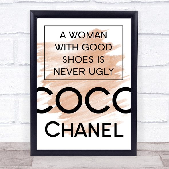 Watercolour Coco Chanel Woman With Good Shoes Quote Print