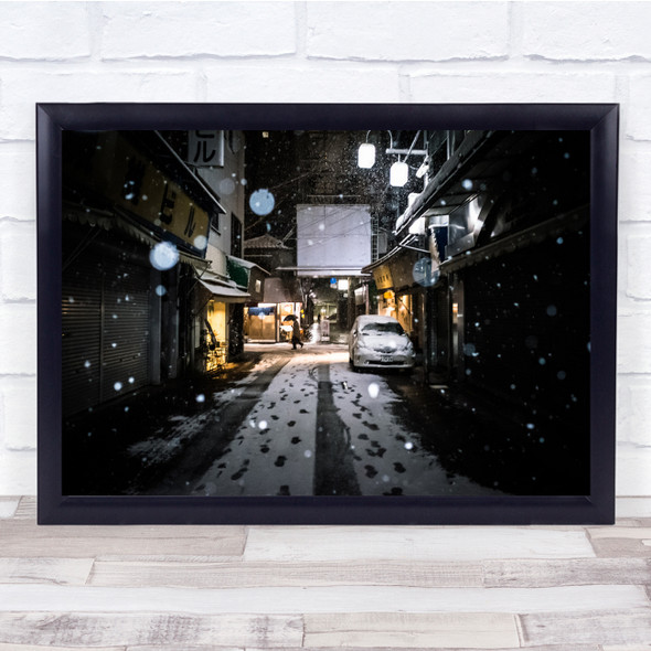 Snowy Town cars alley way Wall Art Print