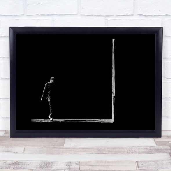 Man in hat dark hallway Wall Art Print