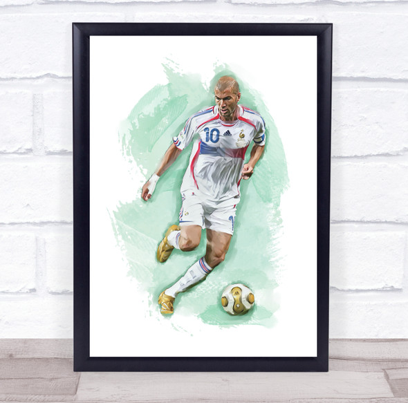 Footballer Zinedine Zidane Football Player Watercolor Wall Art Print