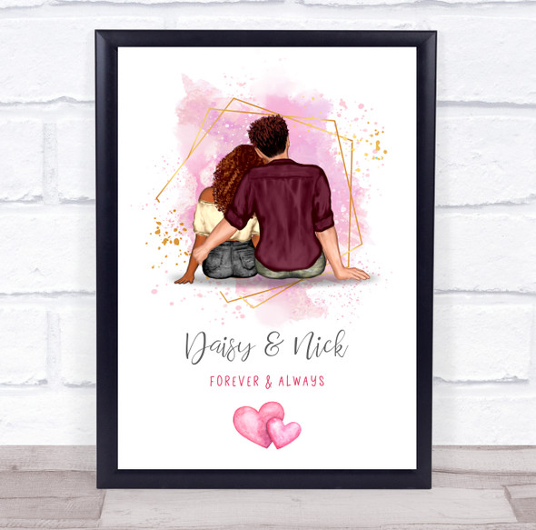 Pink Wash Hearts Romantic Gift For Him or Her Personalized Couple Print