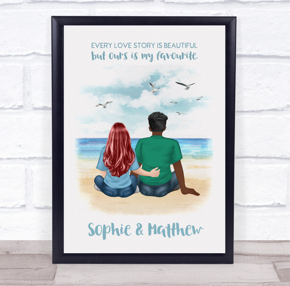 Love Story Beach Romantic Gift For Him or Her Personalized Couple Print