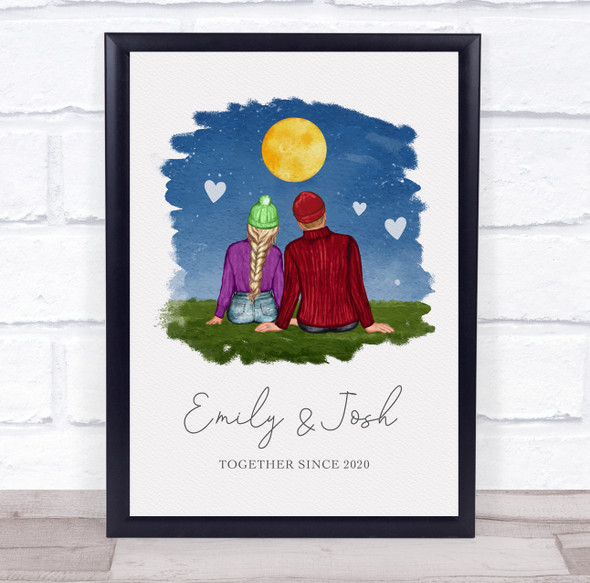 Winter Moon Night Romantic Gift For Him or Her Personalized Couple Print