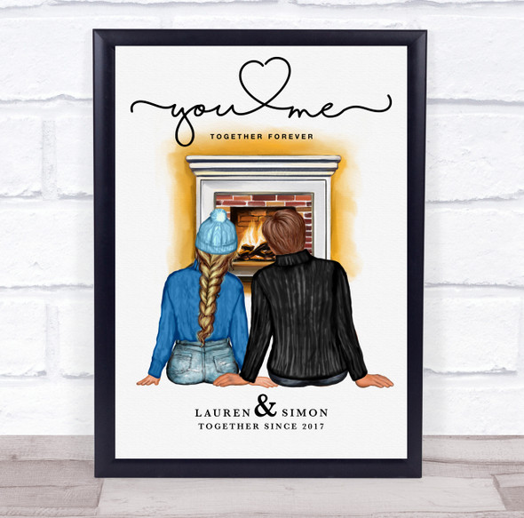 Burning Fireplace Romantic Gift For Him or Her Personalized Couple Print