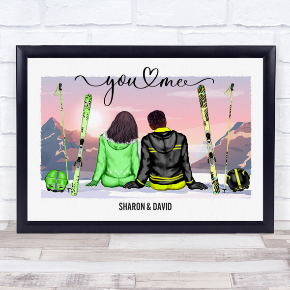 Mountain Sunset Ski Romantic Gift For Him or Her Personalized Couple Print