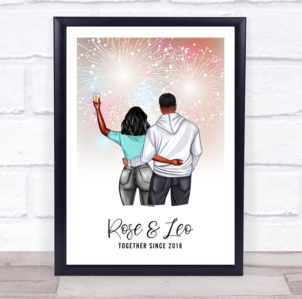 Pink Starry Fireworks Romantic Gift For Him or Her Personalized Couple Print