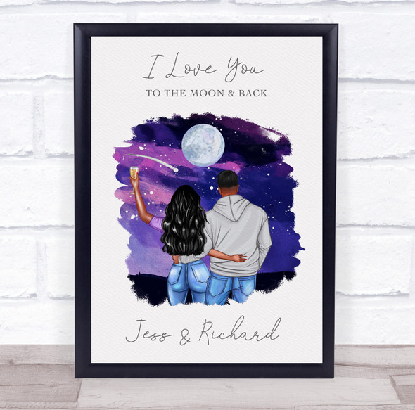 Moon & Back Romantic Gift For Him or Her Personalized Couple Print