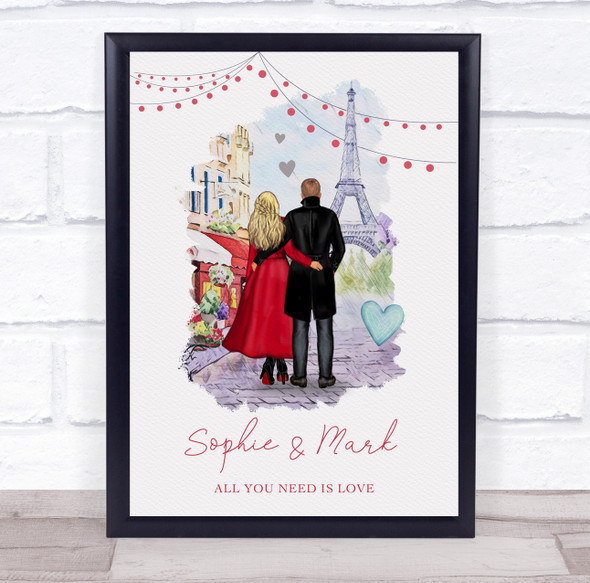 Love Paris Eiffel Tower Romantic Gift For Him or Her Personalized Couple Print