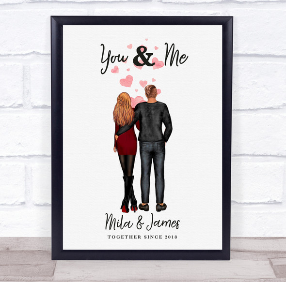 You & Me Watercolor Romantic Gift For Him or Her Personalized Couple Print