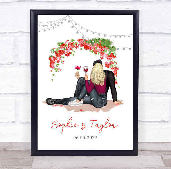 Any Year Red Flower Romantic Gift For Him or Her Personalized Couple Print
