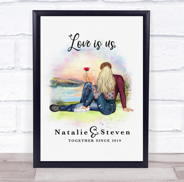 Watercolor Lake Sunset Romantic Gift For Him or Her Personalized Couple Print