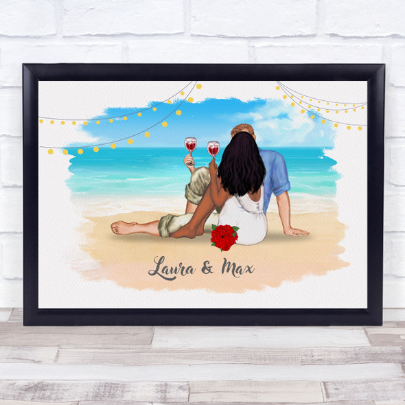 Beach Sea Wine Romantic Gift For Him or Her Personalized Couple Print