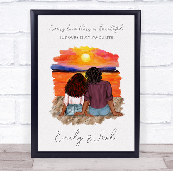 Love Story Sunset Romantic Gift For Him or Her Personalized Couple Print