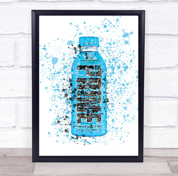 Blue Raspberry Flavour Prime Drink Bottle Splatter Decorative Wall Art Print