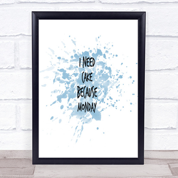 I Need Cake Inspirational Quote Print Blue Watercolour Poster