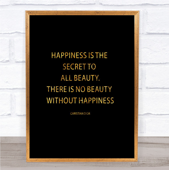 Christian Dior Secret To Beauty Quote Print Black & Gold Wall Art Picture