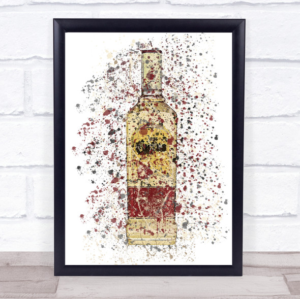 Watercolour Splatter Special Gold Tequila Bottle Wall Art Print