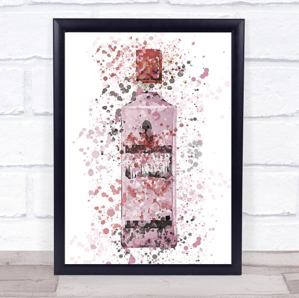 Watercolour Splatter London Pink Gin Bottle Wall Art Print