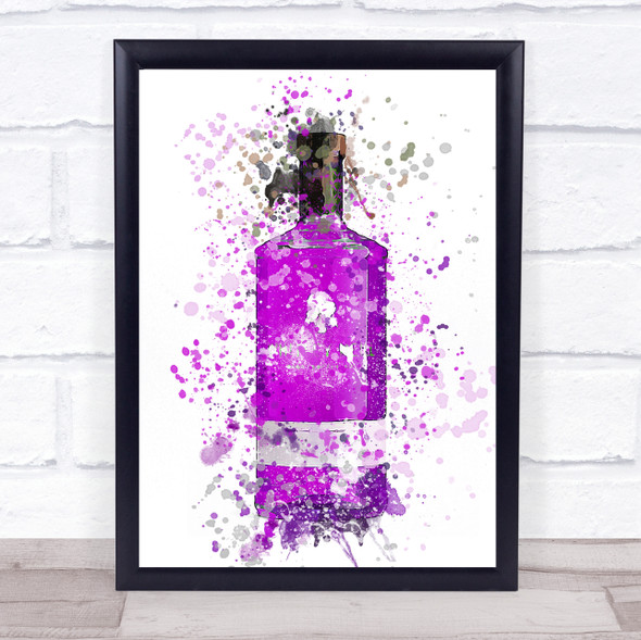 Watercolour Splatter Purple Rhubarb Ginger Gin Bottle Wall Art Print