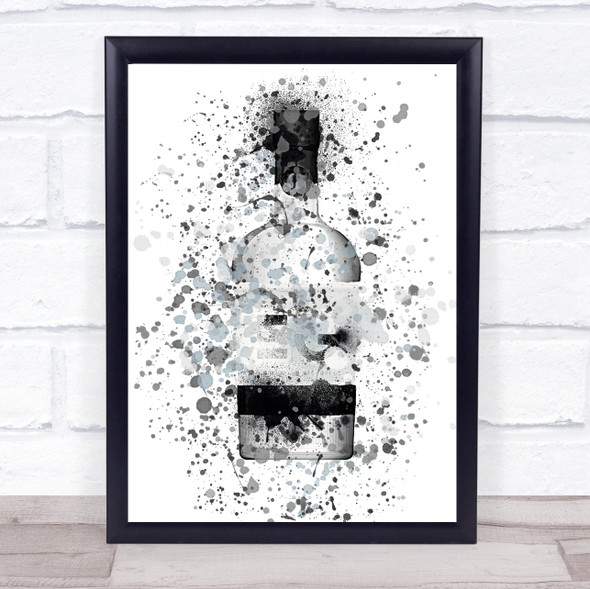 Watercolour Splatter Scottish Silver Gin Bottle Wall Art Print