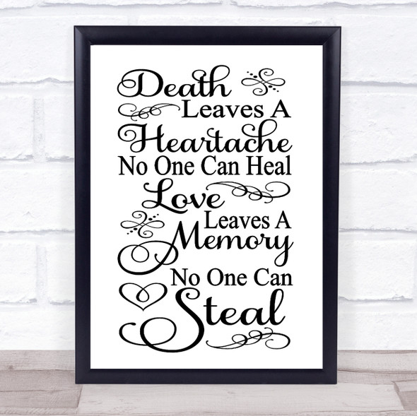 Memorial Death Leaves A Heartache Quote Typogrophy Wall Art Print