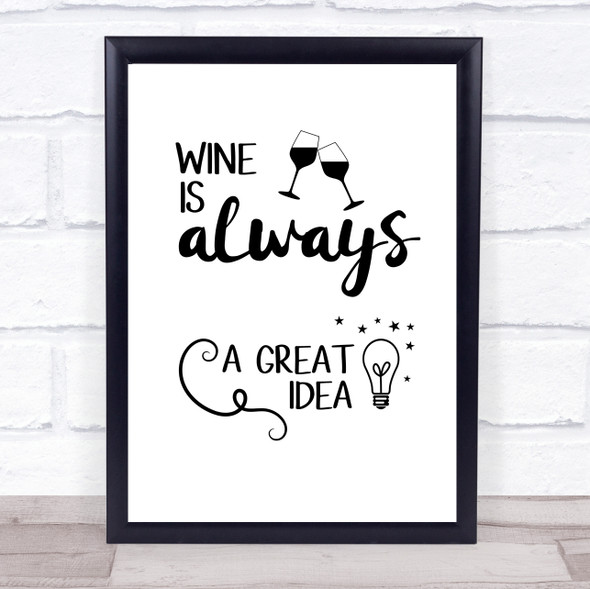 Wine Is Always A Great Idea Quote Typogrophy Wall Art Print