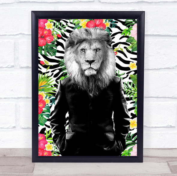 Lion In Suit Floral Decorative Wall Art Print
