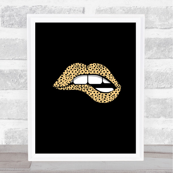 Cheetah Print Lips On Black Decorative Wall Art Print