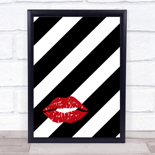 Lips On Diagonal Stripes Decorative Wall Art Print