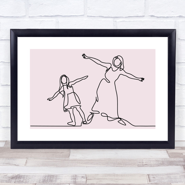 Block Colour Line Art Mum And Daughter Happy Decorative Wall Art Print