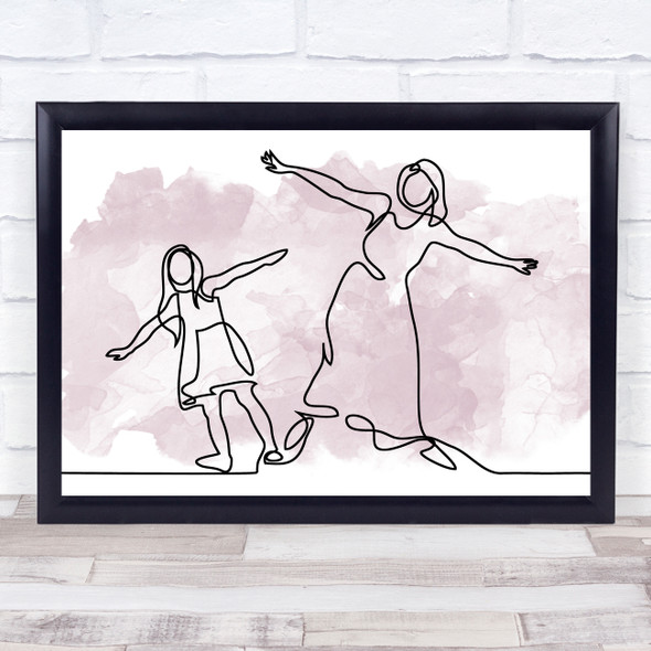 Watercolour Line Art Mum And Daughter Happy Decorative Wall Art Print