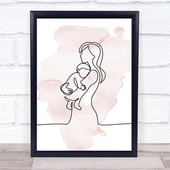 Watercolour Line Art Mother And Young Baby Decorative Wall Art Print