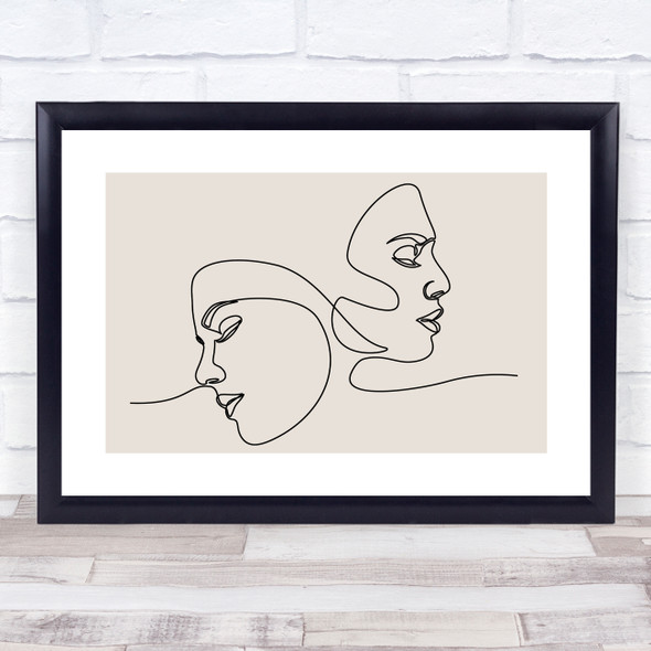 Block Colour Line Art Two Faces Landscape Decorative Wall Art Print