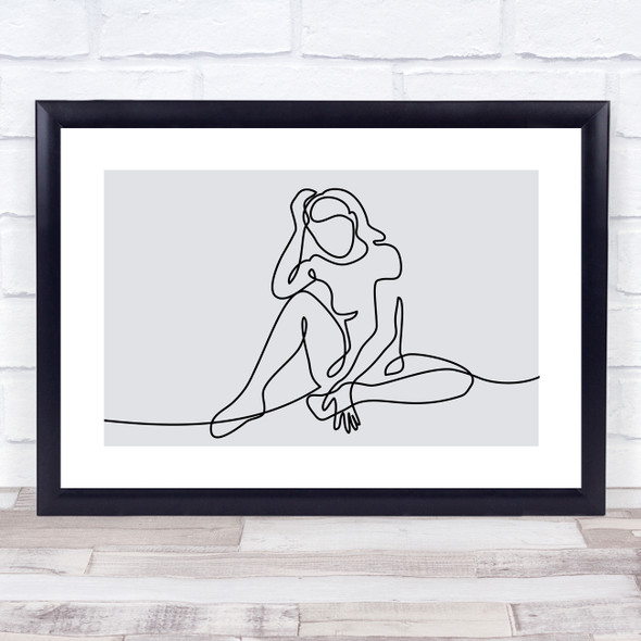 Block Colour Line Art Lady Sad Depressed Decorative Wall Art Print