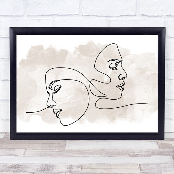 Watercolour Line Art Two Faces Landscape Decorative Wall Art Print